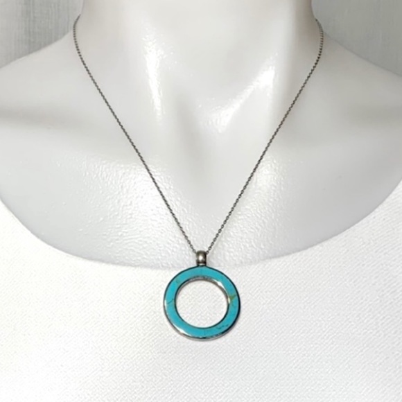 Vintage 925 Turquoise pendant with chain. Necklace Round - Picture 2 of 6